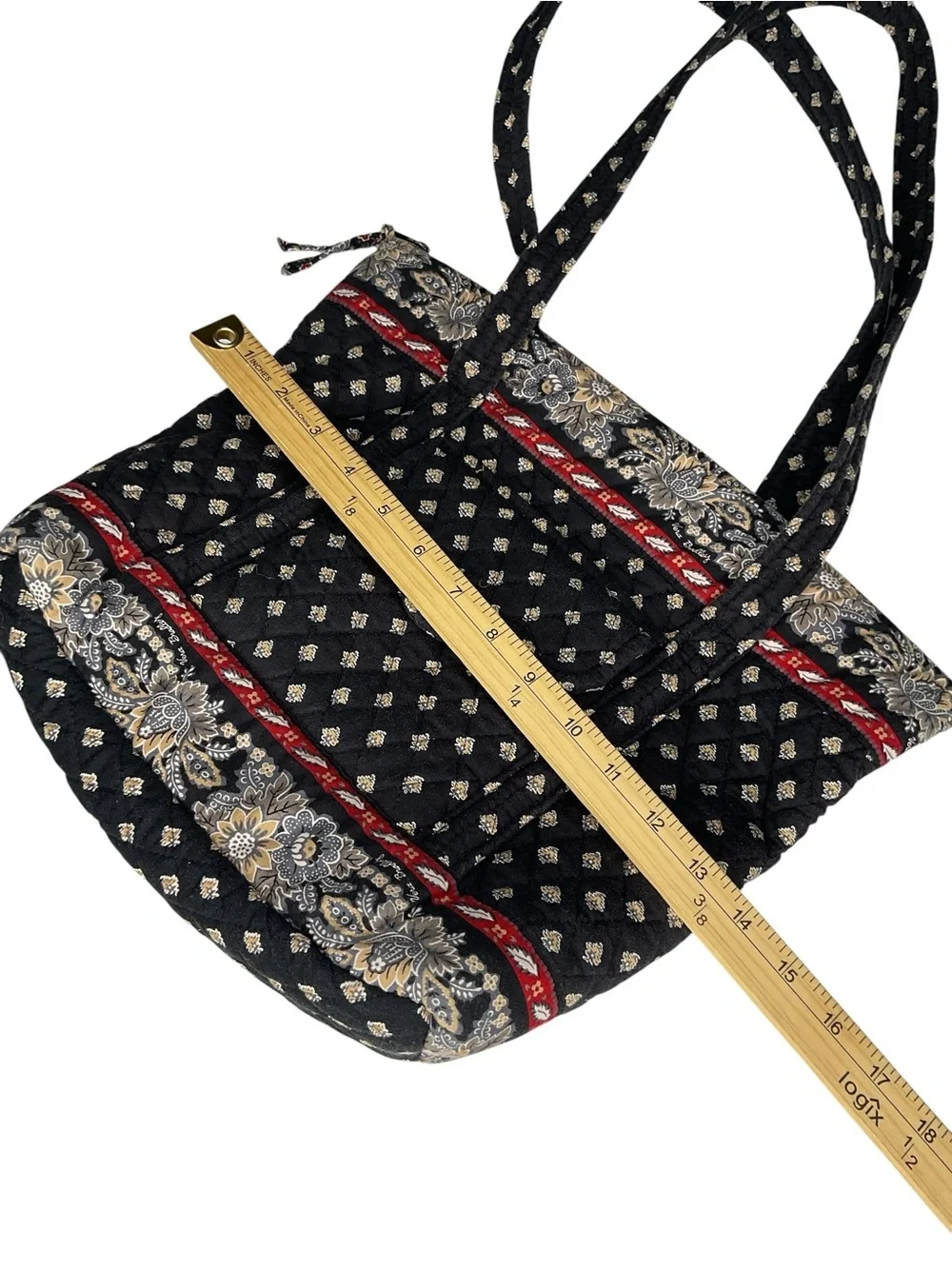 Vera Bradley Black Quilted Floral Print Tote Bag Shoulder Purse Large